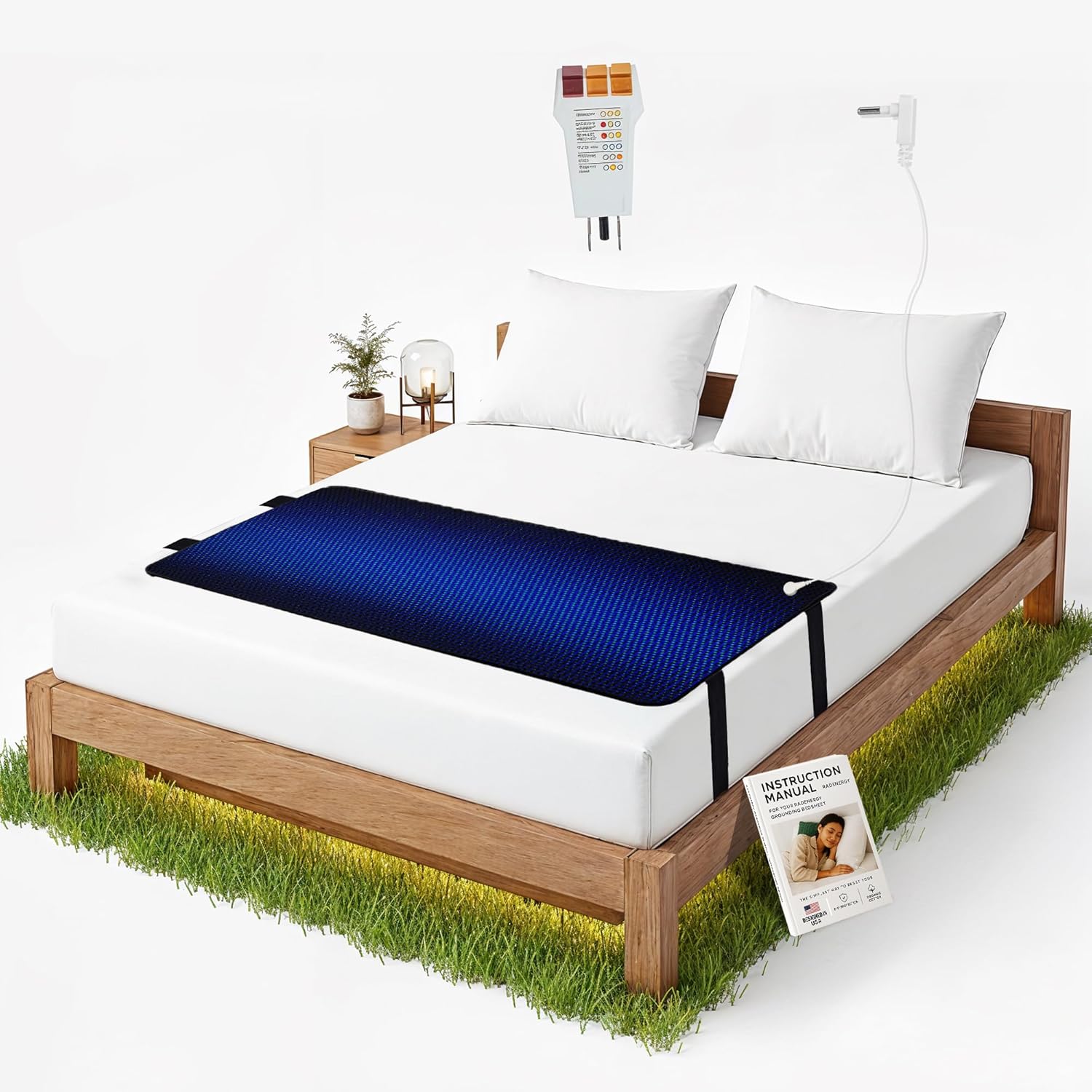 RadEnergy Grounding Bed Mat, PU Leather with Wash Label & 10m Spiral grounding Wire, Grounding Mat for Sleep, Stress Relief, Foot Health – Earthing Pad for Bed or Floor