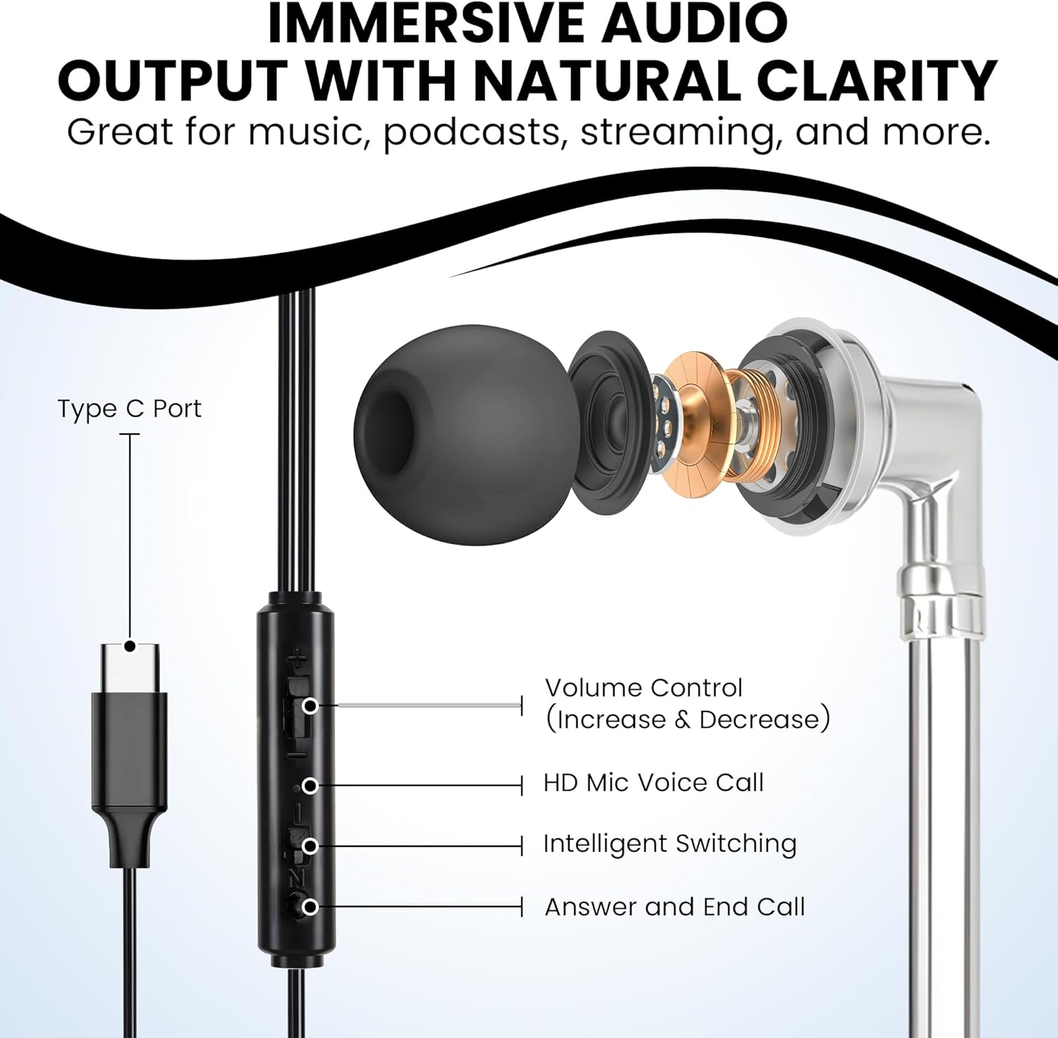 Airtube Headphones, EMF Free Earbuds, Air Tube Headphones with Zipper Bags, 3D Sound, Microphone Volume Control, for Work Meetings