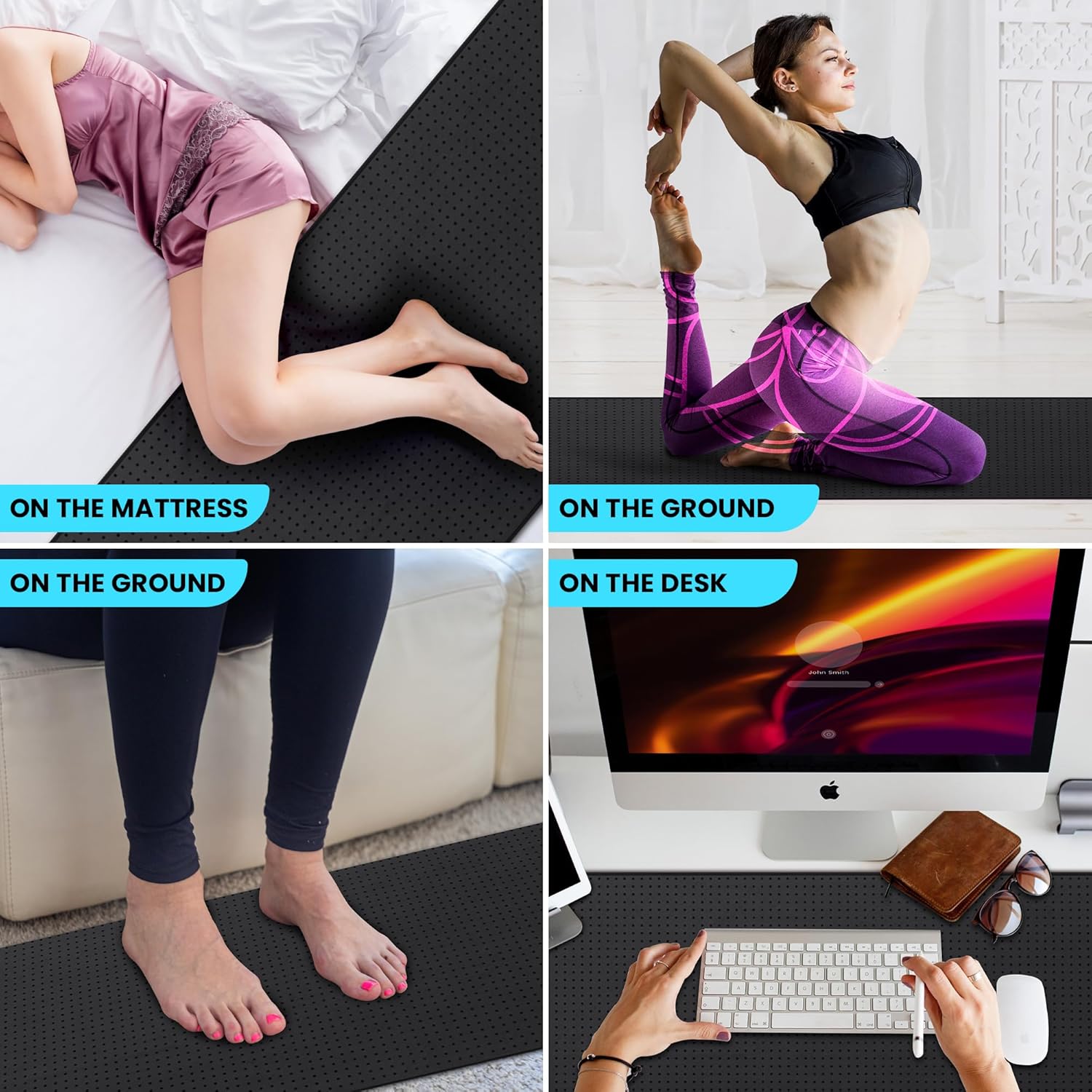 RadEnergy Grounding Bed Mat, PU Leather with Wash Label & 10m Spiral grounding Wire, Grounding Mat for Sleep, Stress Relief, Foot Health – Earthing Pad for Bed or Floor