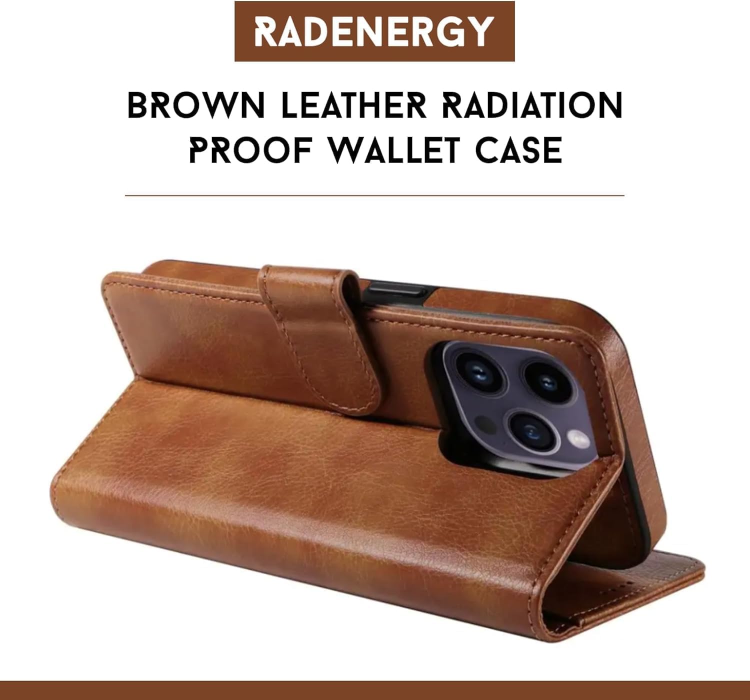 EMF Protection Anti Radiation i-Phone Leather Flip Folio Case for i-Phone, Genuine Leather Wallet Case/Cover with Card Holder & Stand Function
