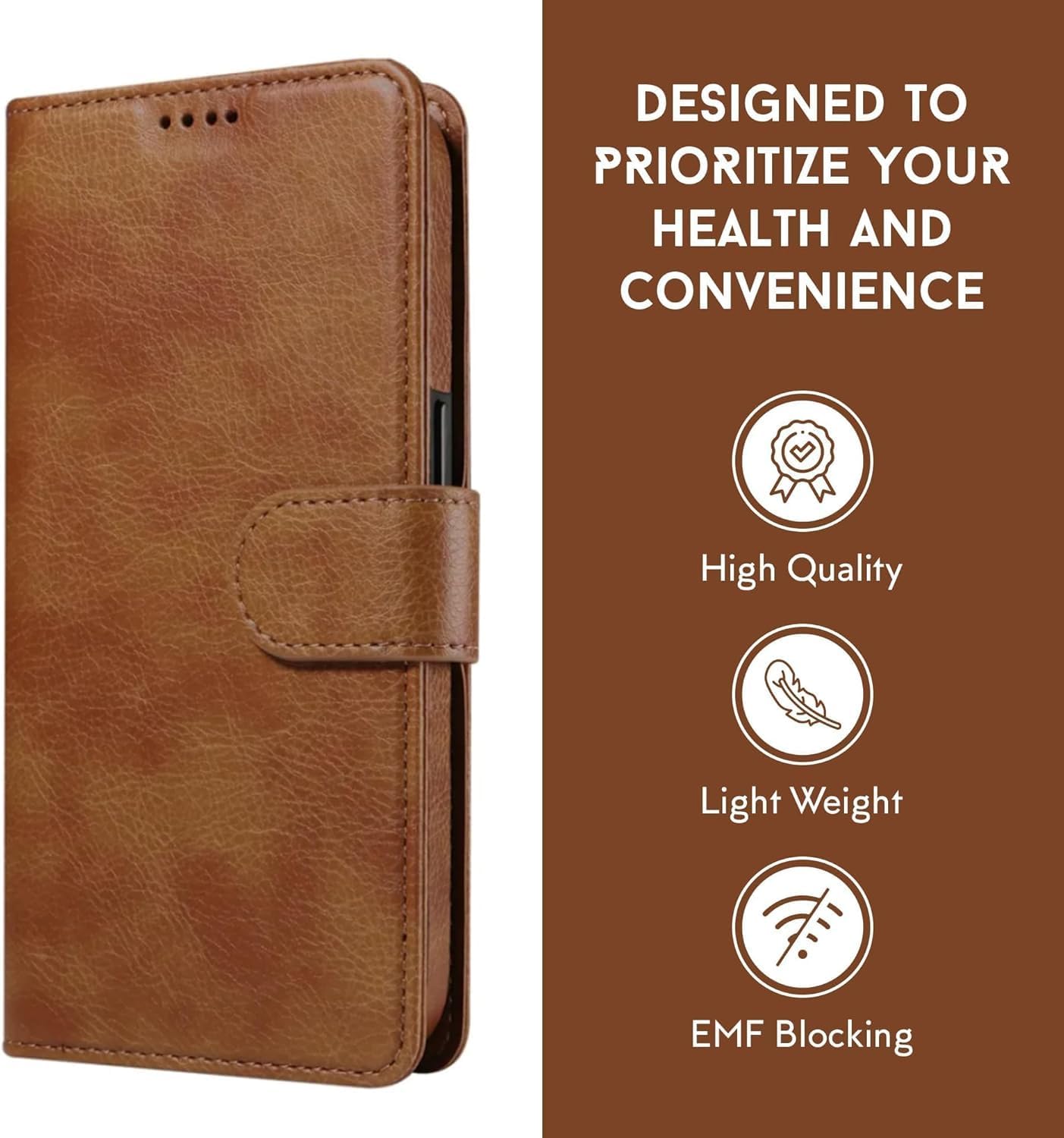 EMF Protection Anti Radiation i-Phone Leather Flip Folio Case for i-Phone, Genuine Leather Wallet Case/Cover with Card Holder & Stand Function