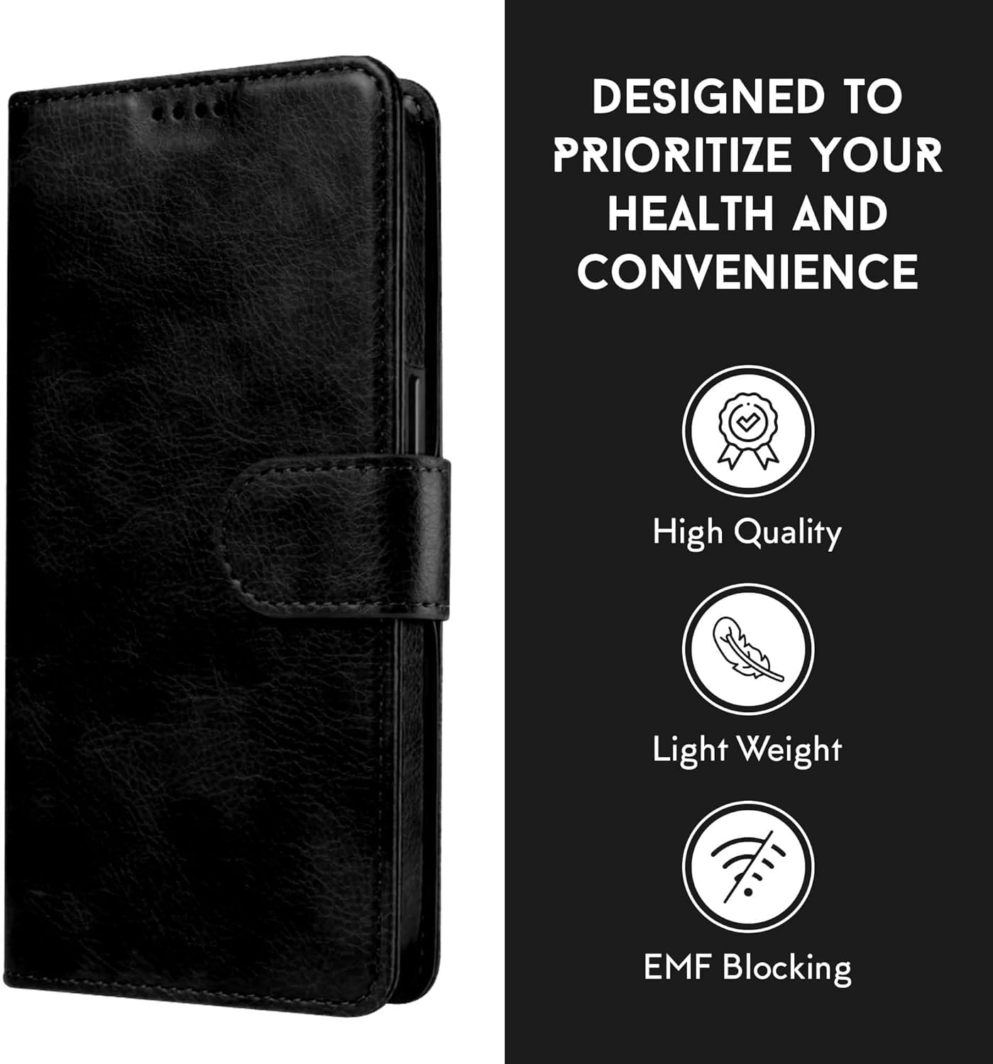 EMF Protection Anti Radiation i-Phone Leather Flip Folio Case for i-Phone, Genuine Leather Wallet Case/Cover with Card Holder & Stand Function