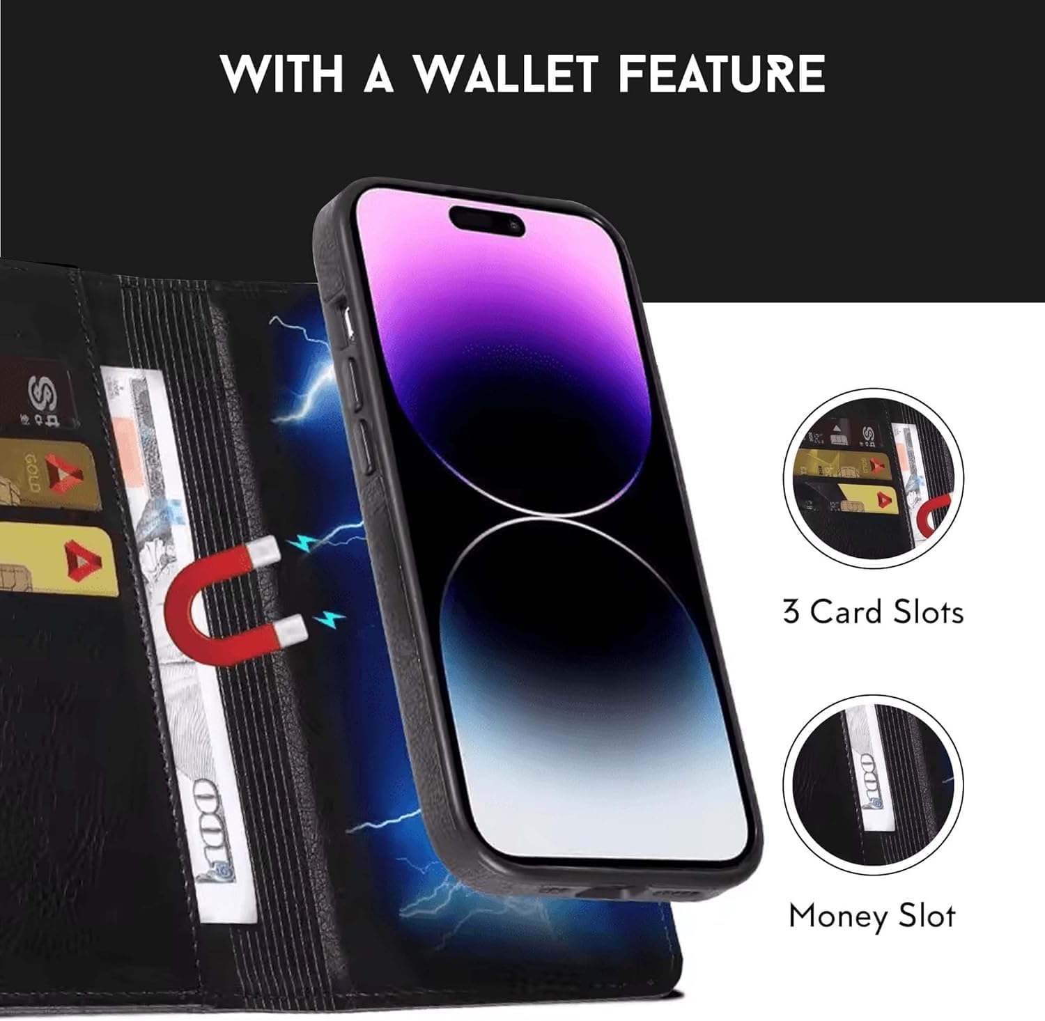EMF Protection Anti Radiation i-Phone Leather Flip Folio Case for i-Phone, Genuine Leather Wallet Case/Cover with Card Holder & Stand Function