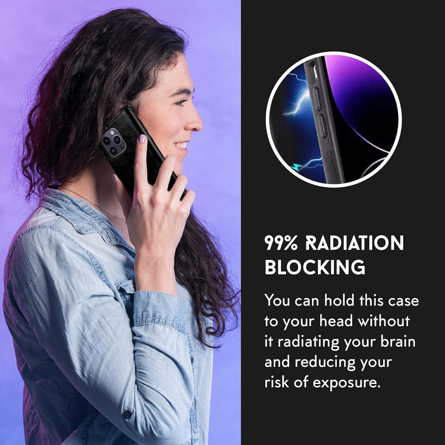 EMF Protection Anti Radiation i-Phone Leather Flip Folio Case for i-Phone, Genuine Leather Wallet Case/Cover with Card Holder & Stand Function