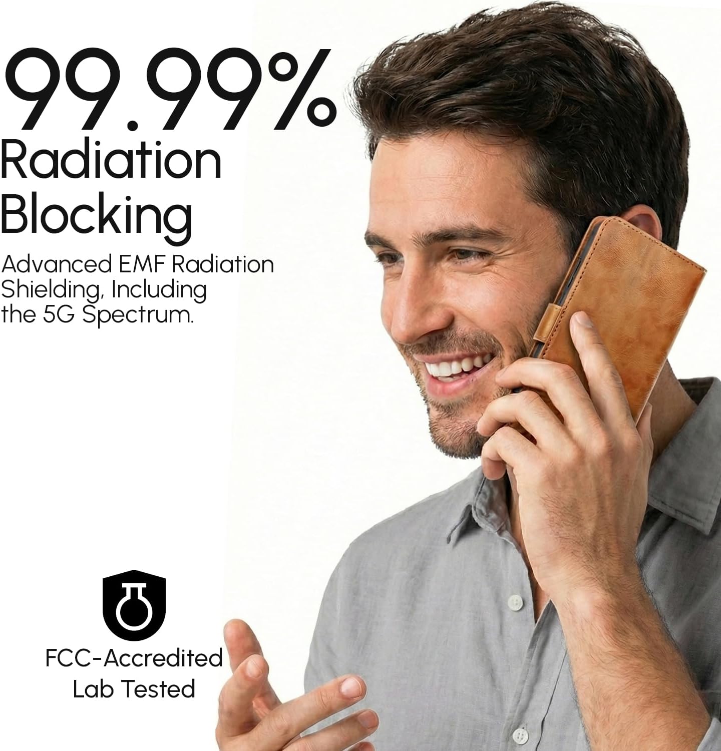 EMF Blocking Leather Wallet Case – RFID, Anti-Radiation Phone Cover