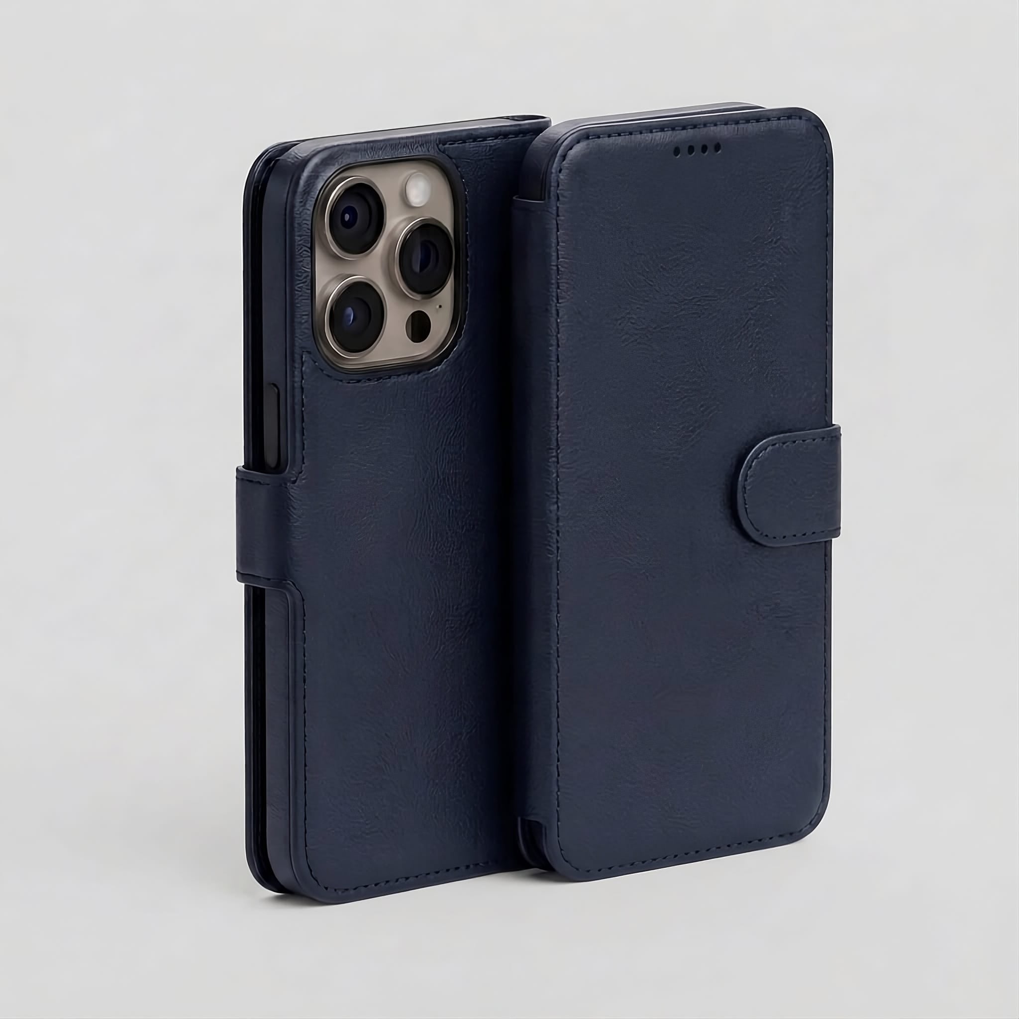 iPhone EMF Blocking Vegan Leather Wallet Phone Case - Blue