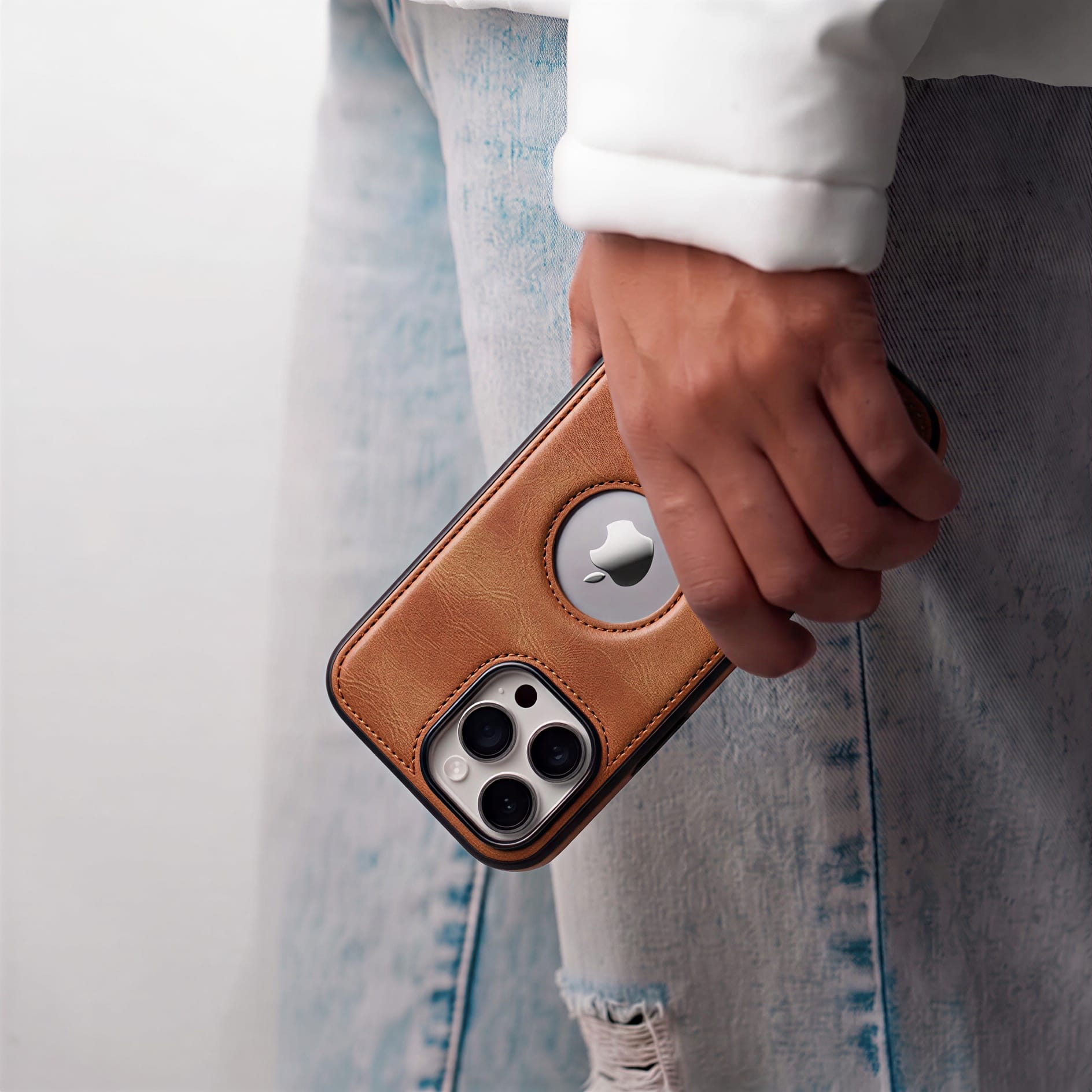 iPhone EMF Blocking Vegan Leather Wallet Phone Case - Brown