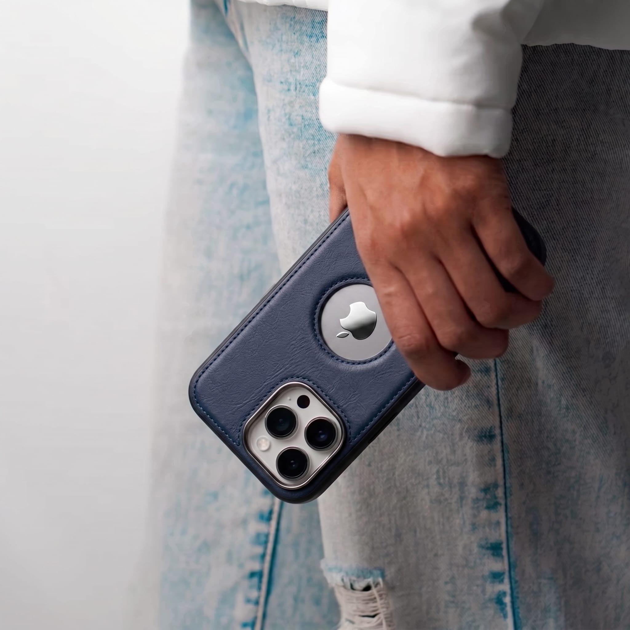 iPhone EMF Blocking Vegan Leather Wallet Phone Case - Blue