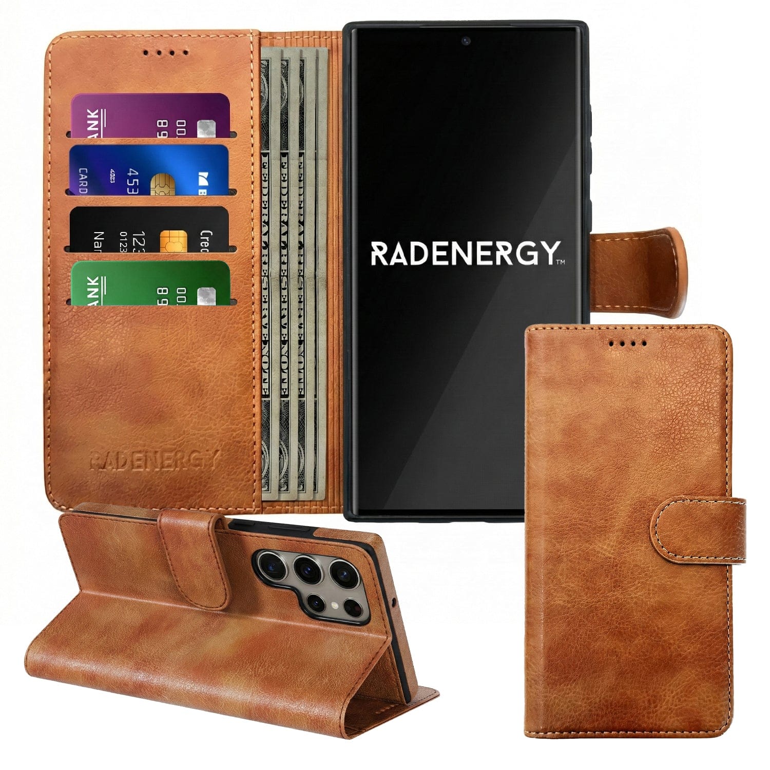 Samsung EMF-Blocking Vegan Leather Wallet Phone Case - Brown
