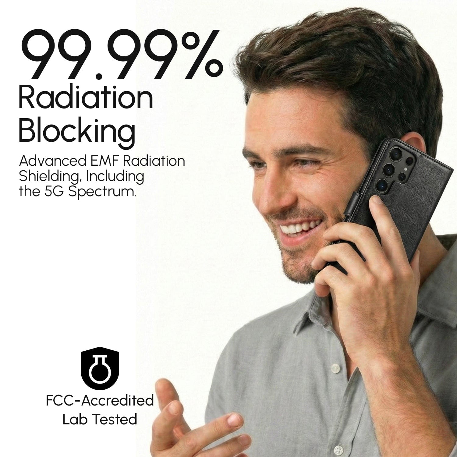 Samsung EMF-Blocking Vegan Leather Wallet Phone Case - Black