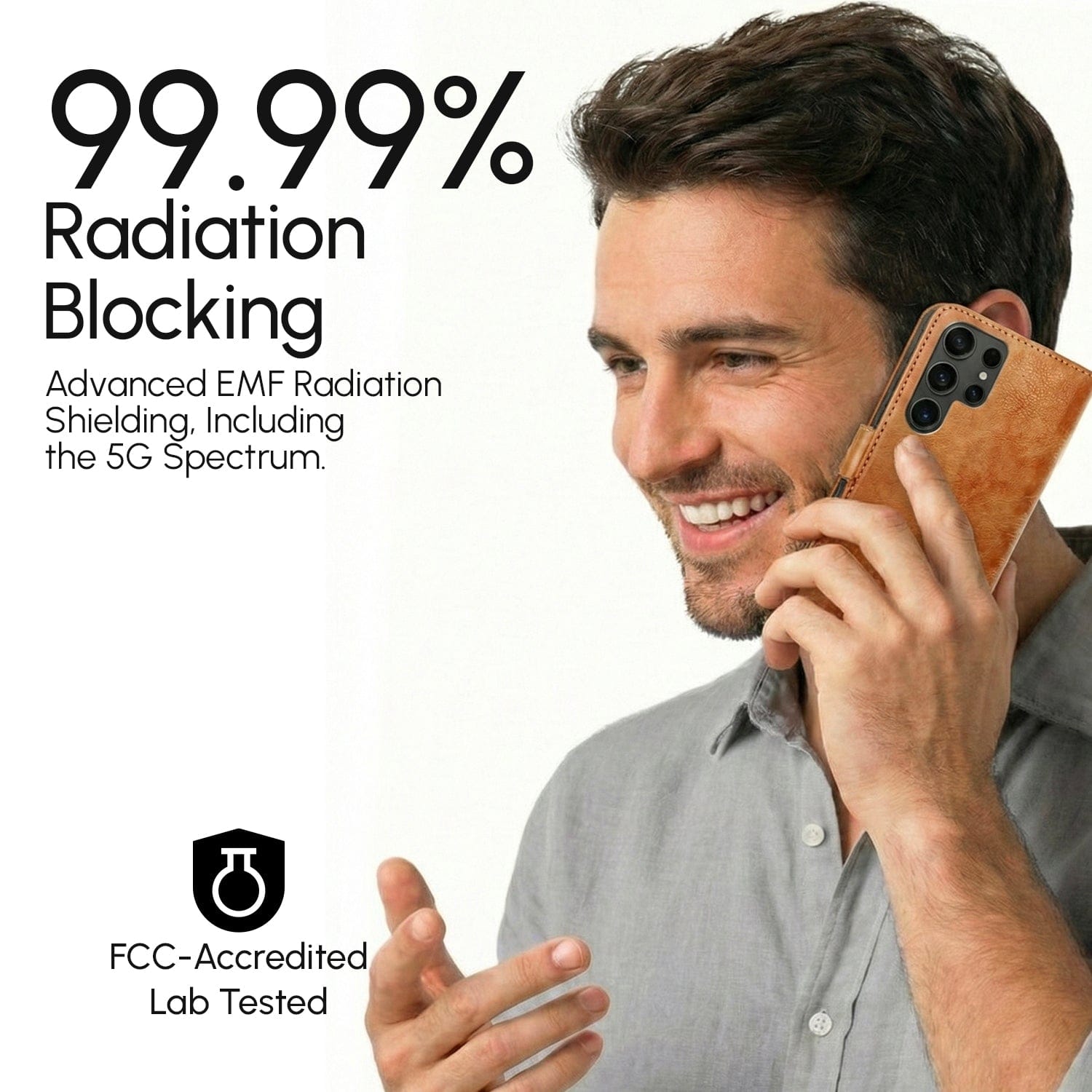 Samsung EMF-Blocking Vegan Leather Wallet Phone Case - Brown