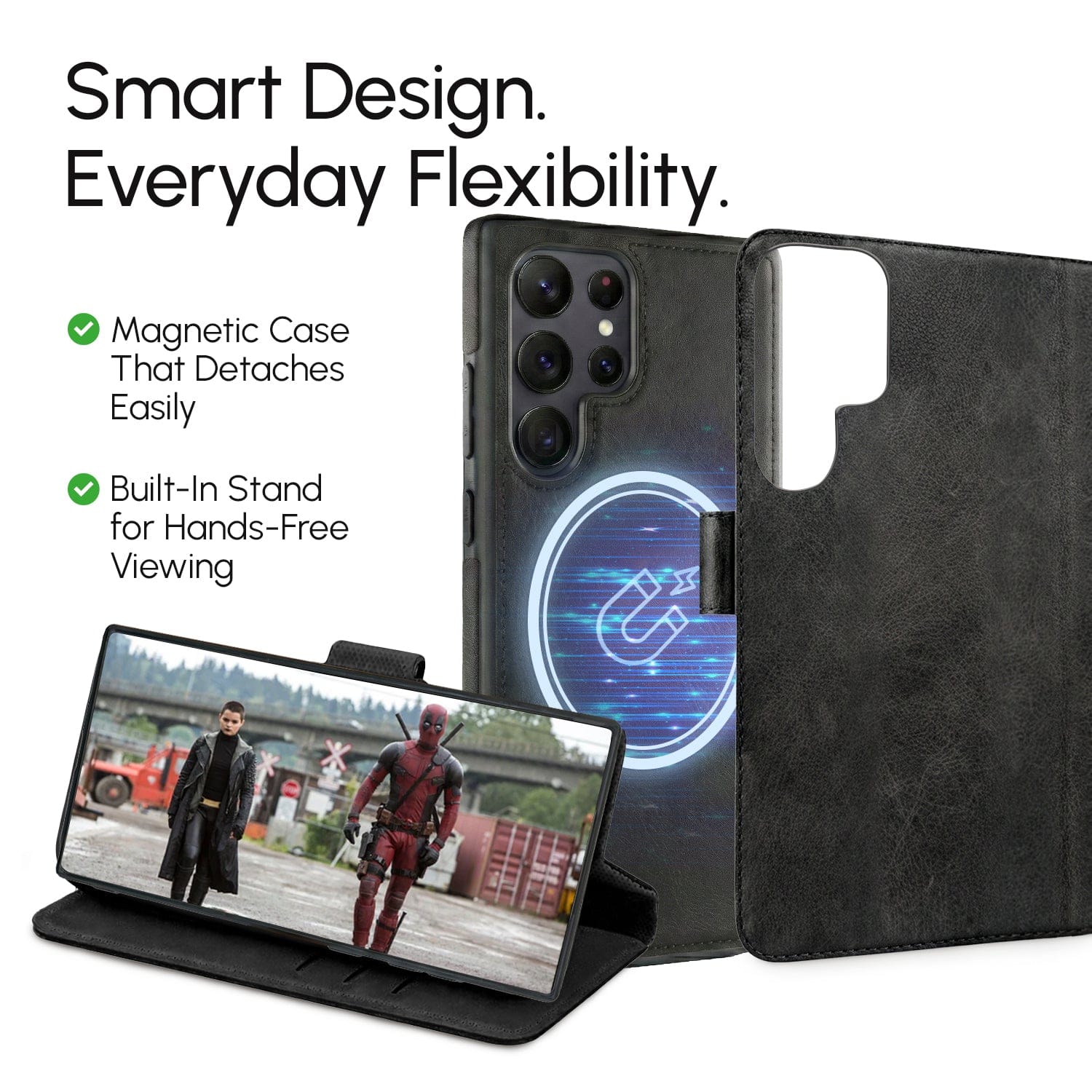 Samsung EMF-Blocking Vegan Leather Wallet Phone Case - Black