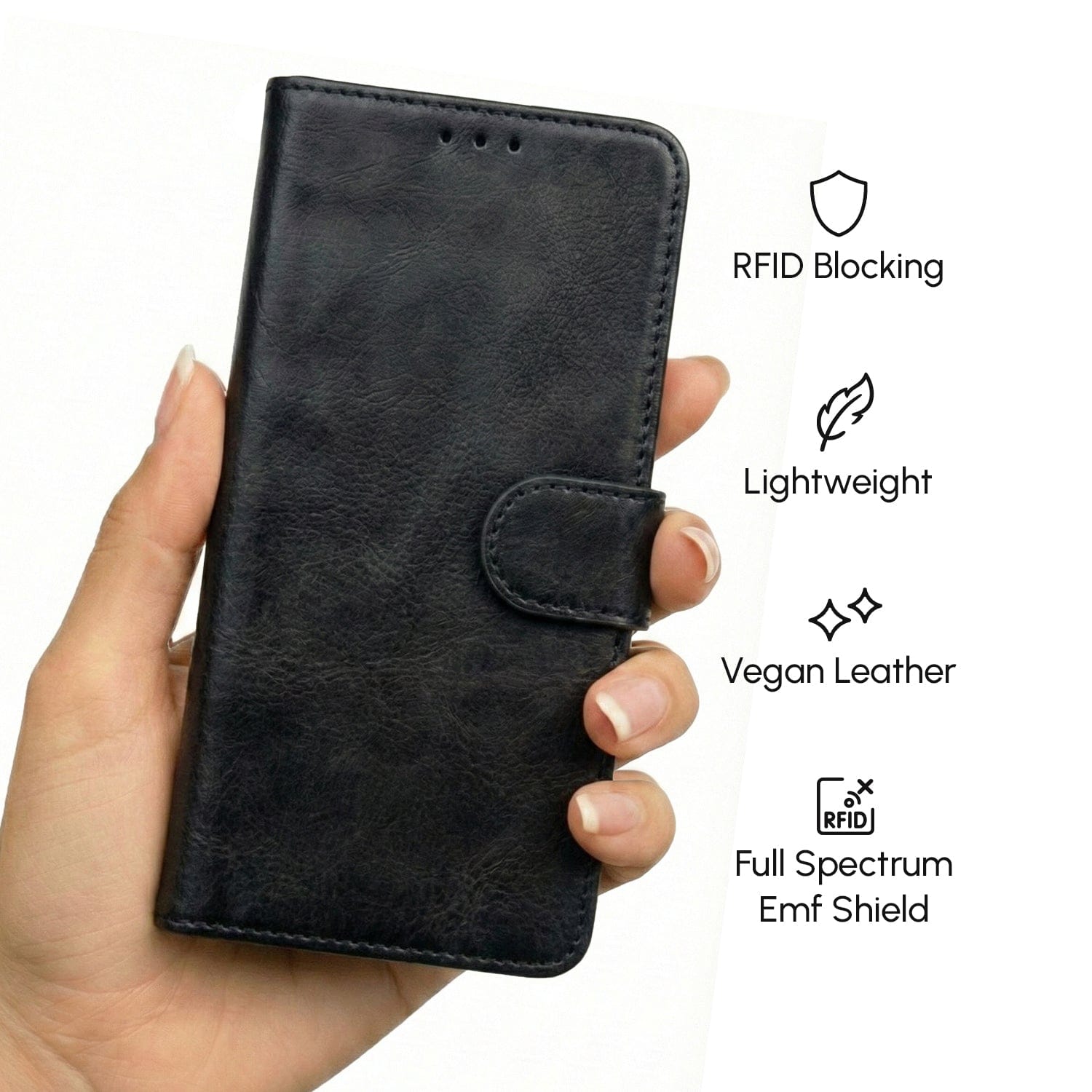 Samsung EMF-Blocking Vegan Leather Wallet Phone Case - Black