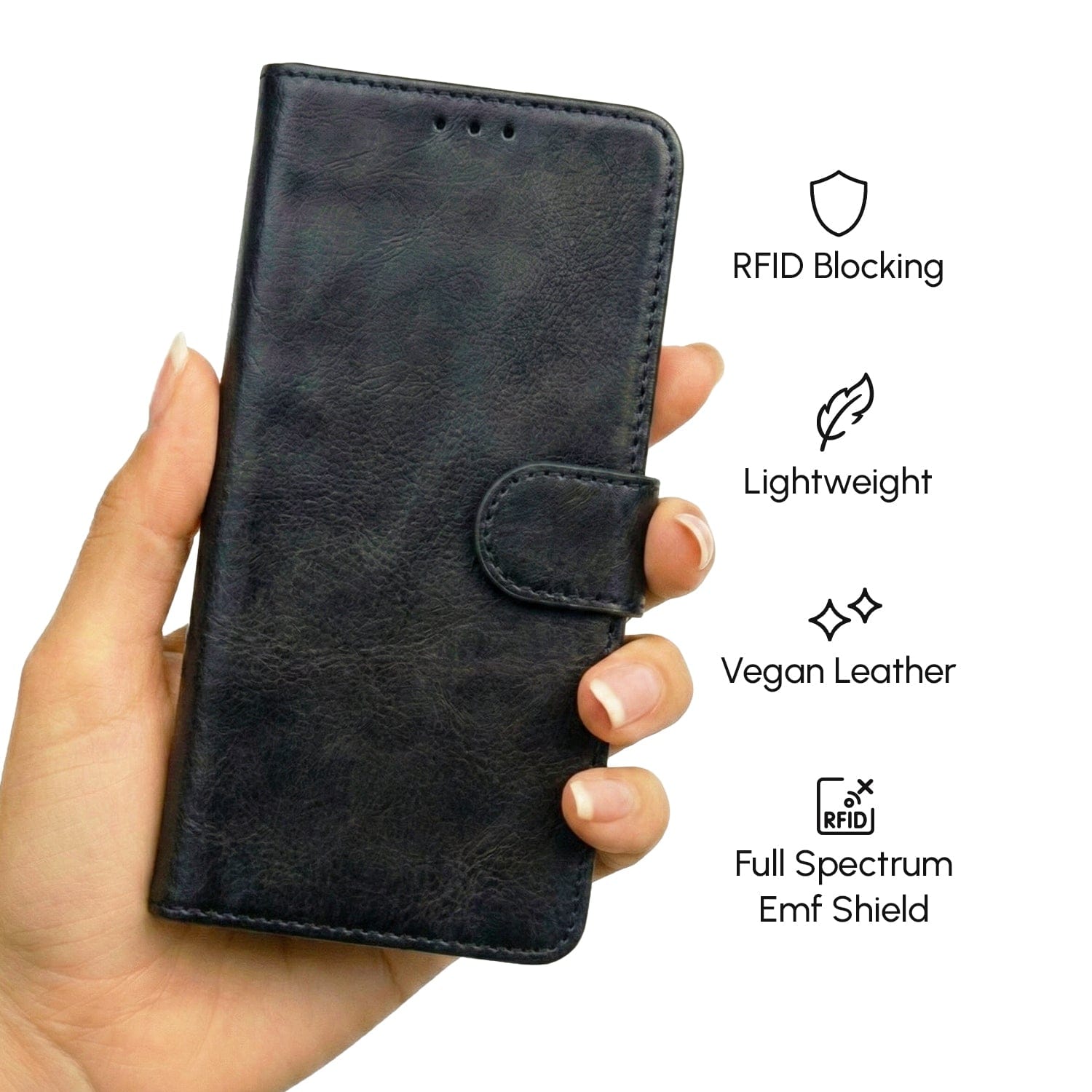Google Pixel EMF-Blocking Vegan Leather Wallet Phone Case - Black