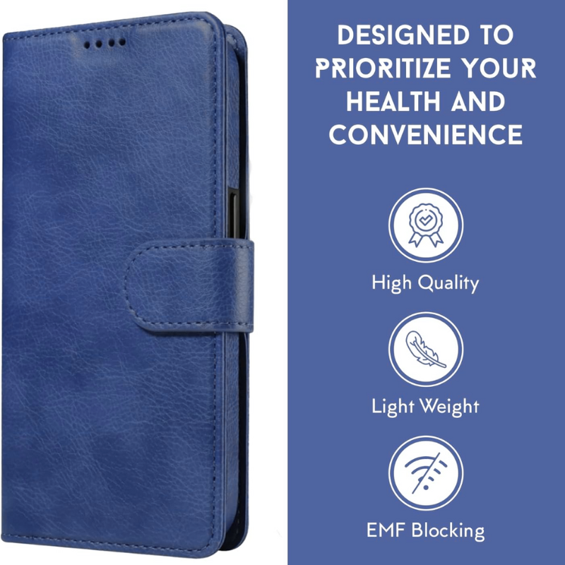 Radenergy EMF Protection Anti Radiation i-Phone Leather Flip Folio Case for i-phone, Genuine Leather Wallet Case/Cover with Card Holder & Stand Function