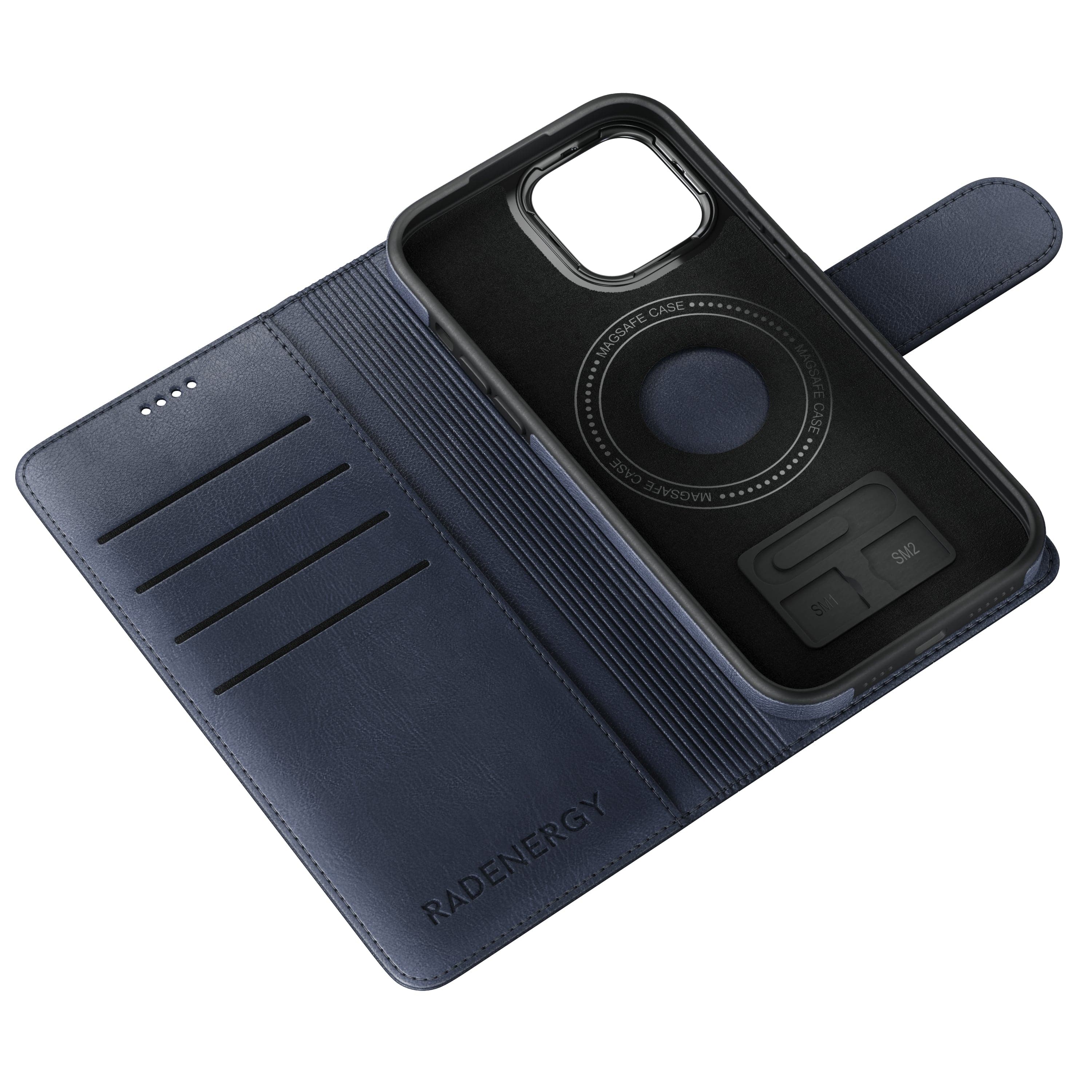 iPhone Blue EMF Blocking Vegan Leather Wallet Phone Case