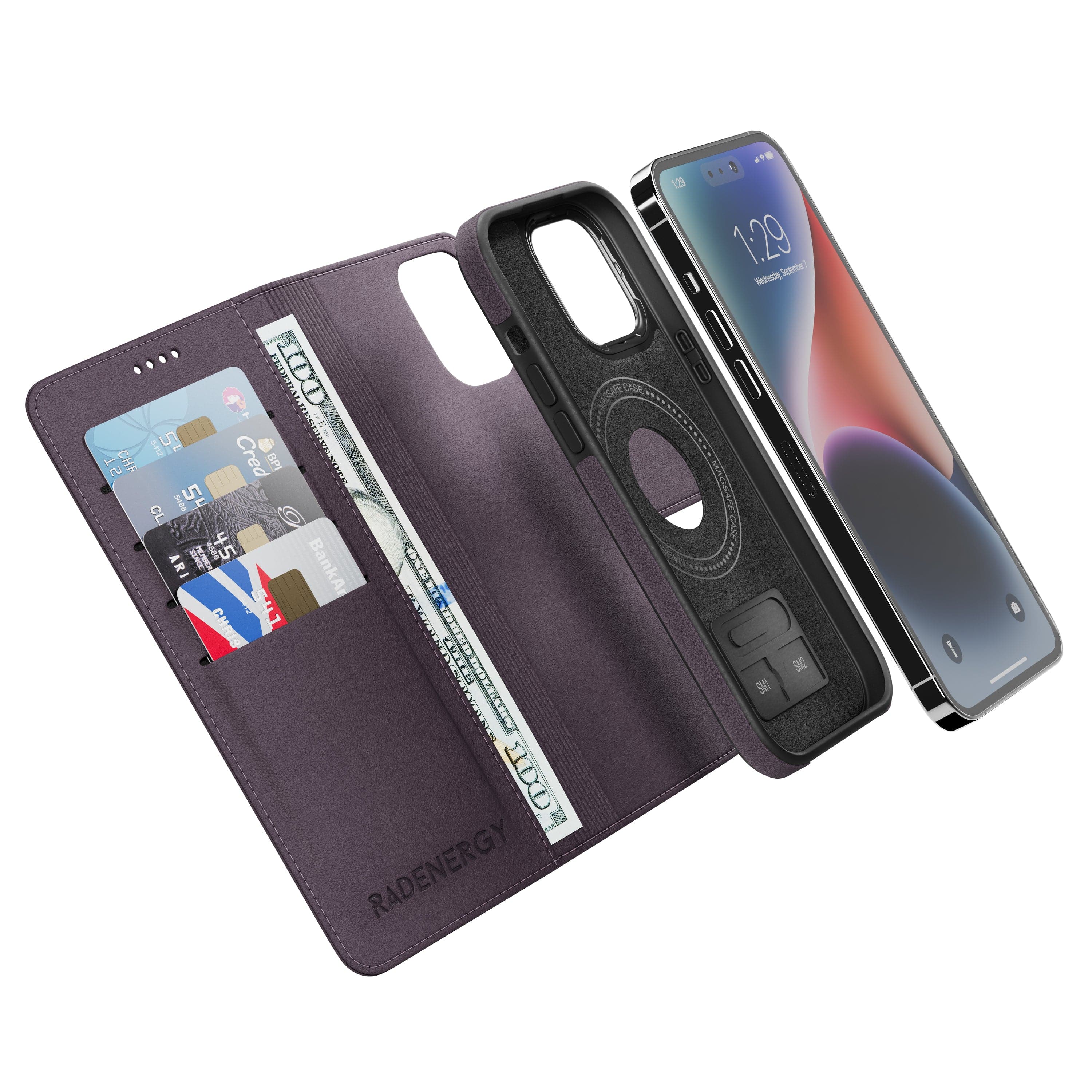iPhone Purple EMF Blocking Vegan Leather Wallet Phone Case