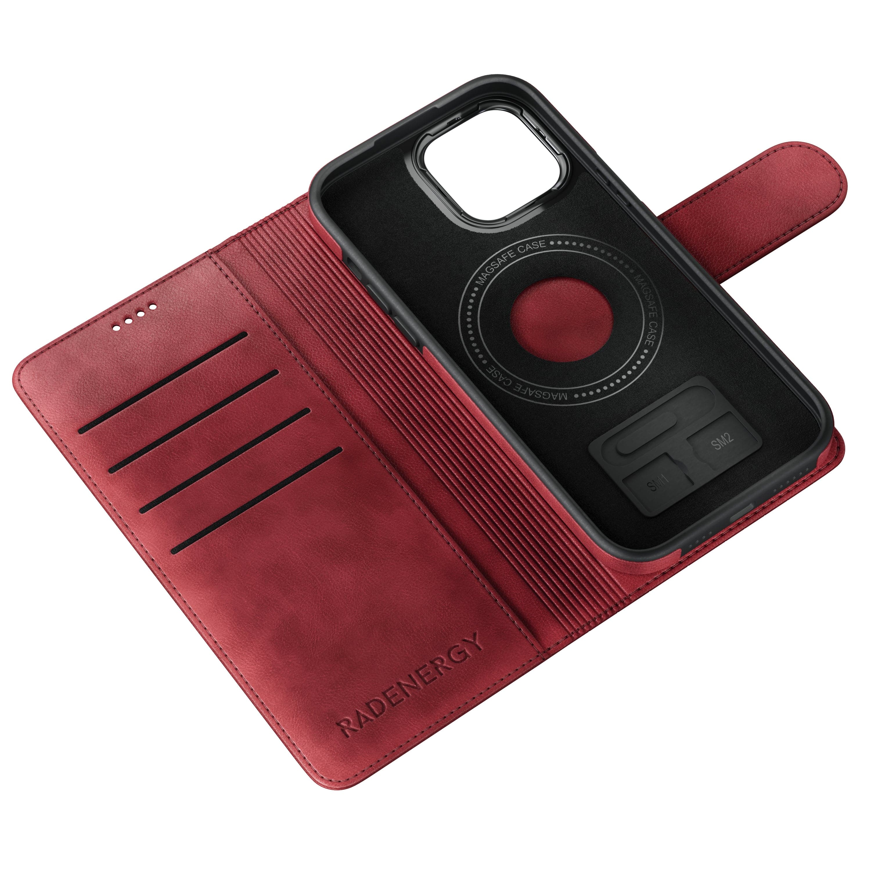 iPhone Red EMF Blocking Vegan Leather Wallet Phone Case