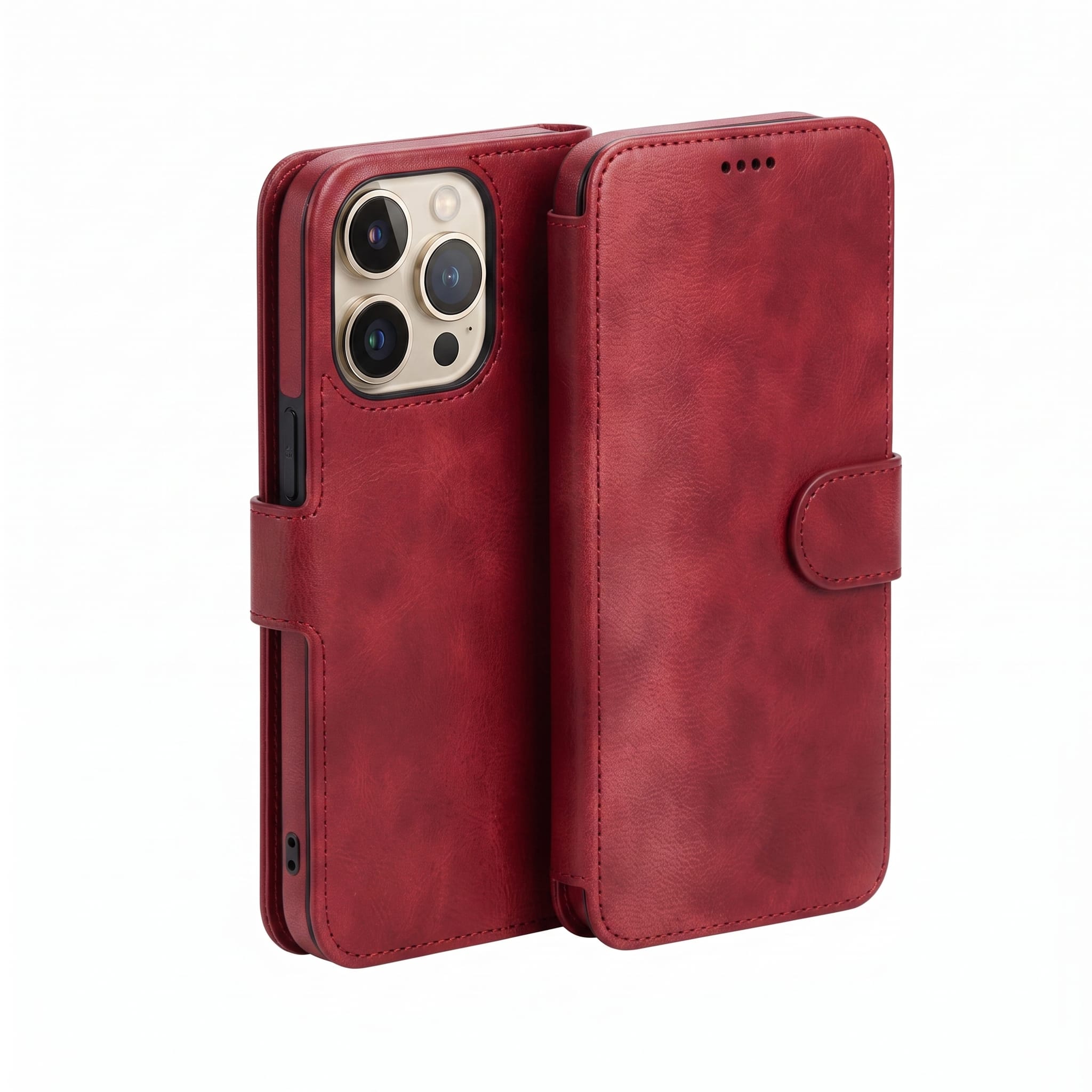 iPhone EMF Blocking Vegan Leather Wallet Phone Case - Red