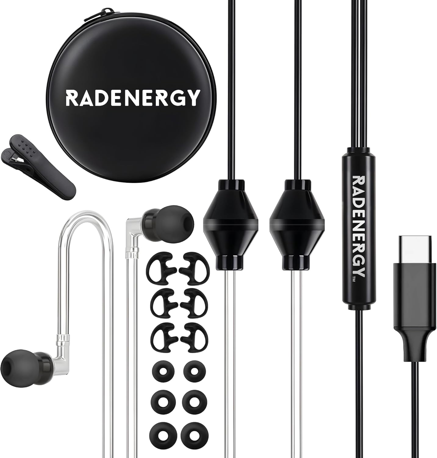 Airtube Headphones, EMF Free Earbuds, Air Tube Headphones with Zipper Bags, 3D Sound, Microphone Volume Control, for Work Meetings