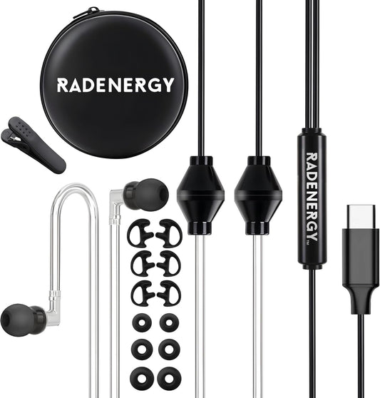 Airtube Headphones, EMF Free Earbuds, Air Tube Headphones with Zipper Bags, 3D Sound, Microphone Volume Control, for Work Meetings