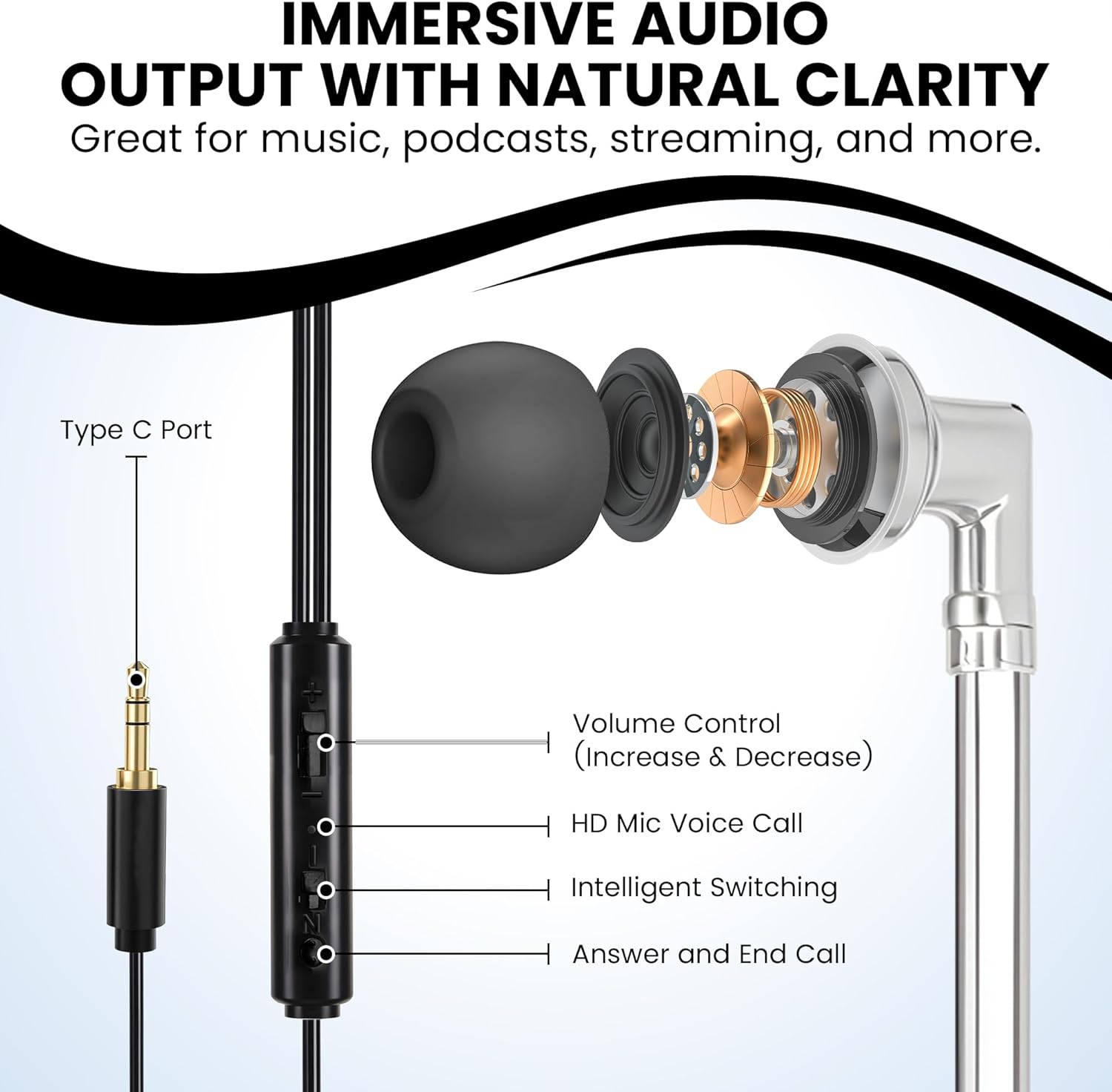 Airtube Headphones, EMF Free Earbuds, Air Tube Headphones with Zipper Bags, 3D Sound, Microphone Volume Control, for Work Meetings, Sleep, Gym, High Audio Quality 3.5mm Jack