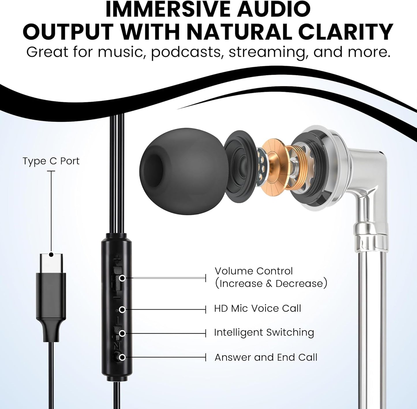 Airtube Headphones, EMF Free Earbuds, Air Tube Headphones with Zipper Bags, 3D Sound, Microphone Volume Control, for Work Meetings
