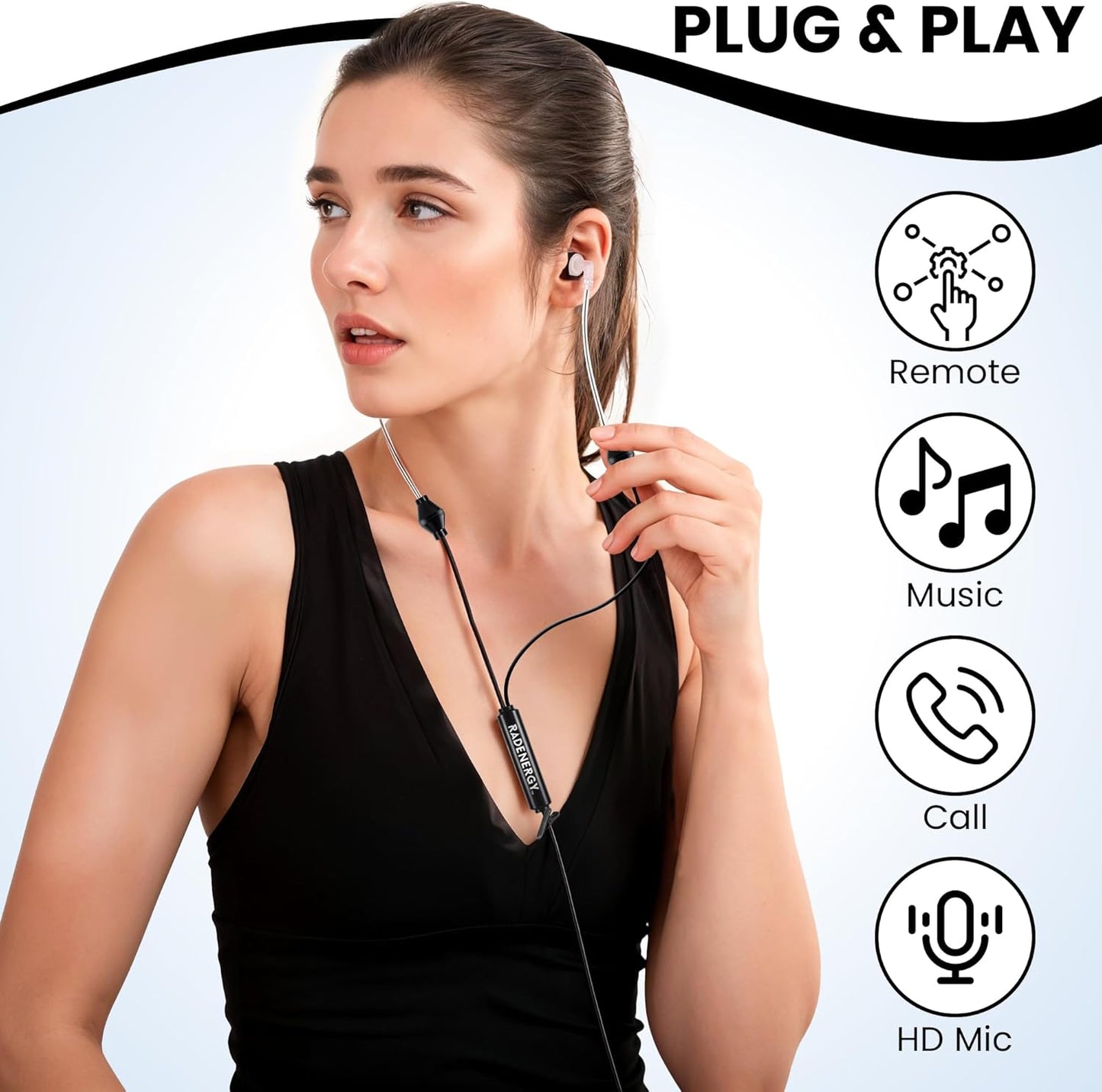 Airtube Headphones, EMF Free Earbuds, Air Tube Headphones with Zipper Bags, 3D Sound, Microphone Volume Control, for Work Meetings