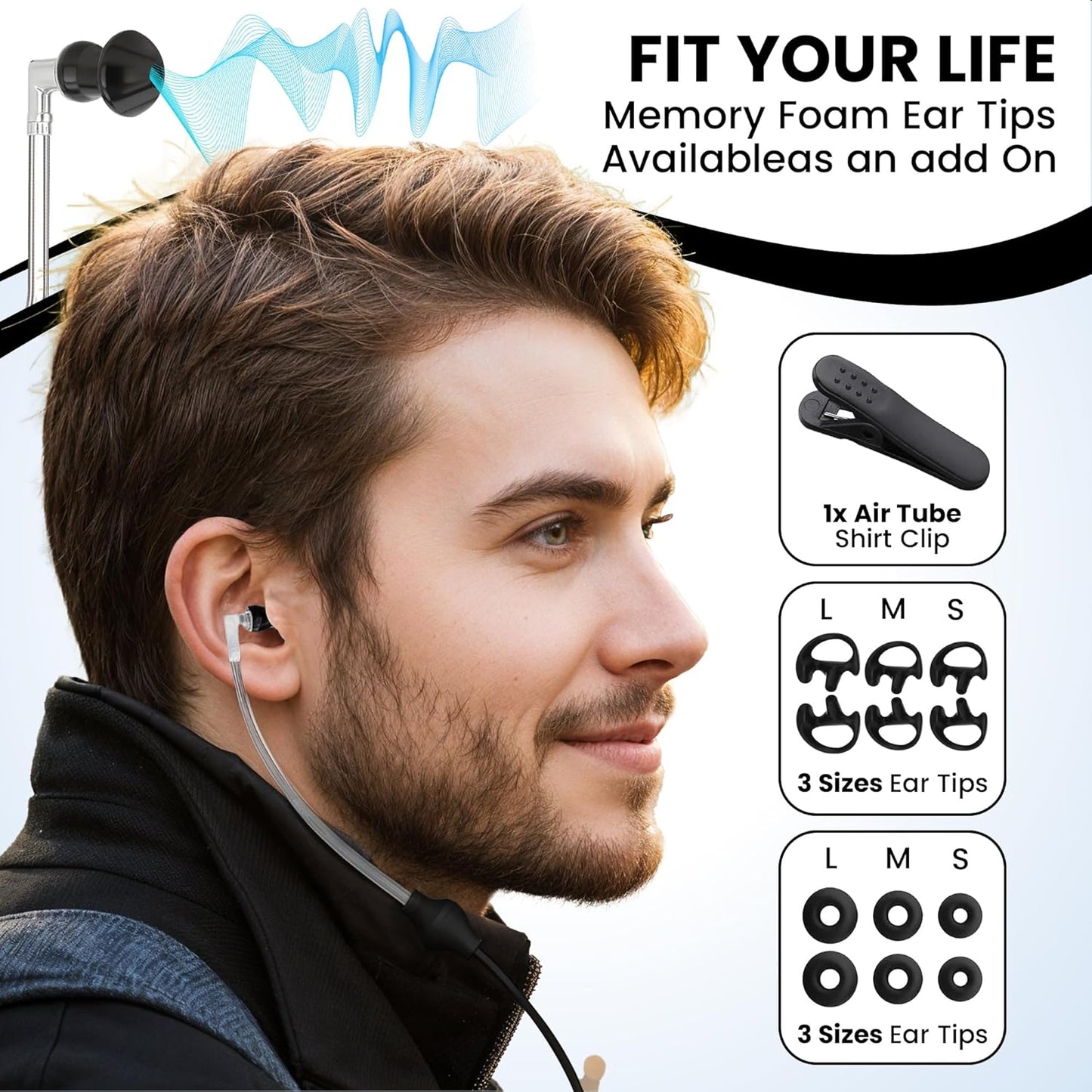 Airtube Headphones, EMF Free Earbuds, Air Tube Headphones with Zipper Bags, 3D Sound, Microphone Volume Control, for Work Meetings