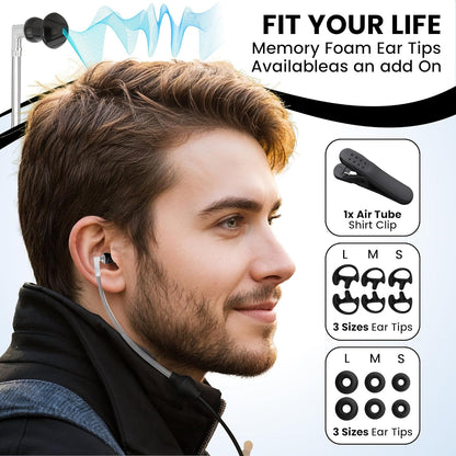 Airtube Headphones, EMF Free Earbuds, Air Tube Headphones with Zipper Bags, 3D Sound, Microphone Volume Control, for Work Meetings, Sleep, Gym, High Audio Quality 3.5mm Jack