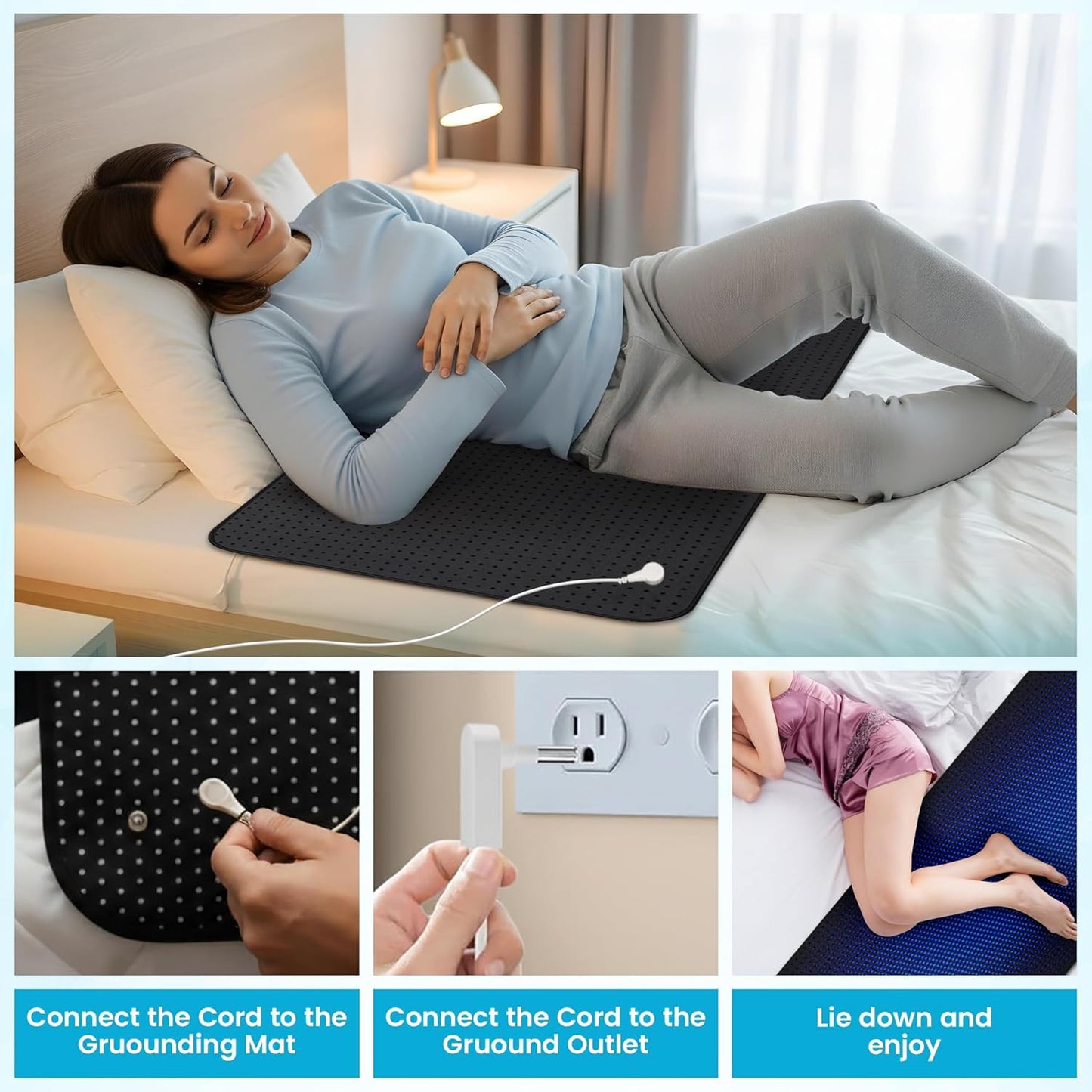 RadEnergy Grounding Bed Mat, PU Leather with Wash Label & 10m Spiral grounding Wire, Grounding Mat for Sleep, Stress Relief, Foot Health – Earthing Pad for Bed or Floor