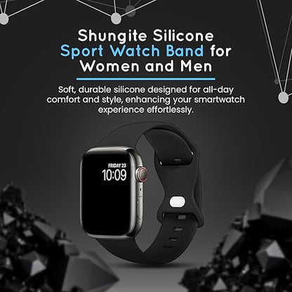 Shungite Silicone Bands Compatible with Apple Watch Band, Sport Wristbands Replacement Strap for iWatch Series 9 8 7 6 SE 5 4 3 2 1, Durable Strap for Women Men