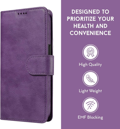 EMF Protection Anti Radiation i-Phone Leather Flip Folio Case for i-Phone, Genuine Leather Wallet Case/Cover with Card Holder & Stand Function