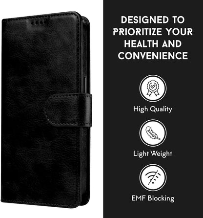 EMF Protection Anti Radiation i-Phone Leather Flip Folio Case for i-Phone, Genuine Leather Wallet Case/Cover with Card Holder & Stand Function