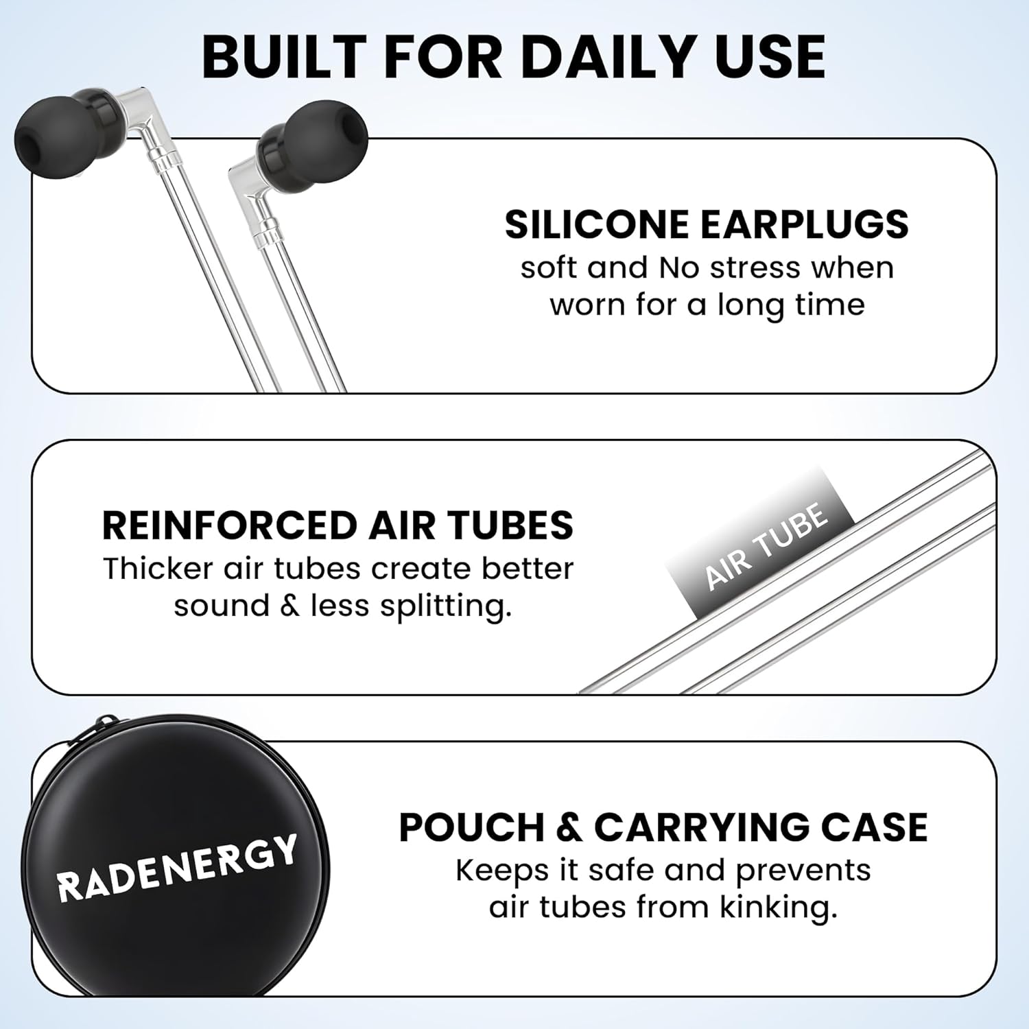 Airtube Headphones, EMF Free Earbuds, Air Tube Headphones with Zipper Bags, 3D Sound, Microphone Volume Control, for Work Meetings, Sleep, Gym, High Audio Quality Devices