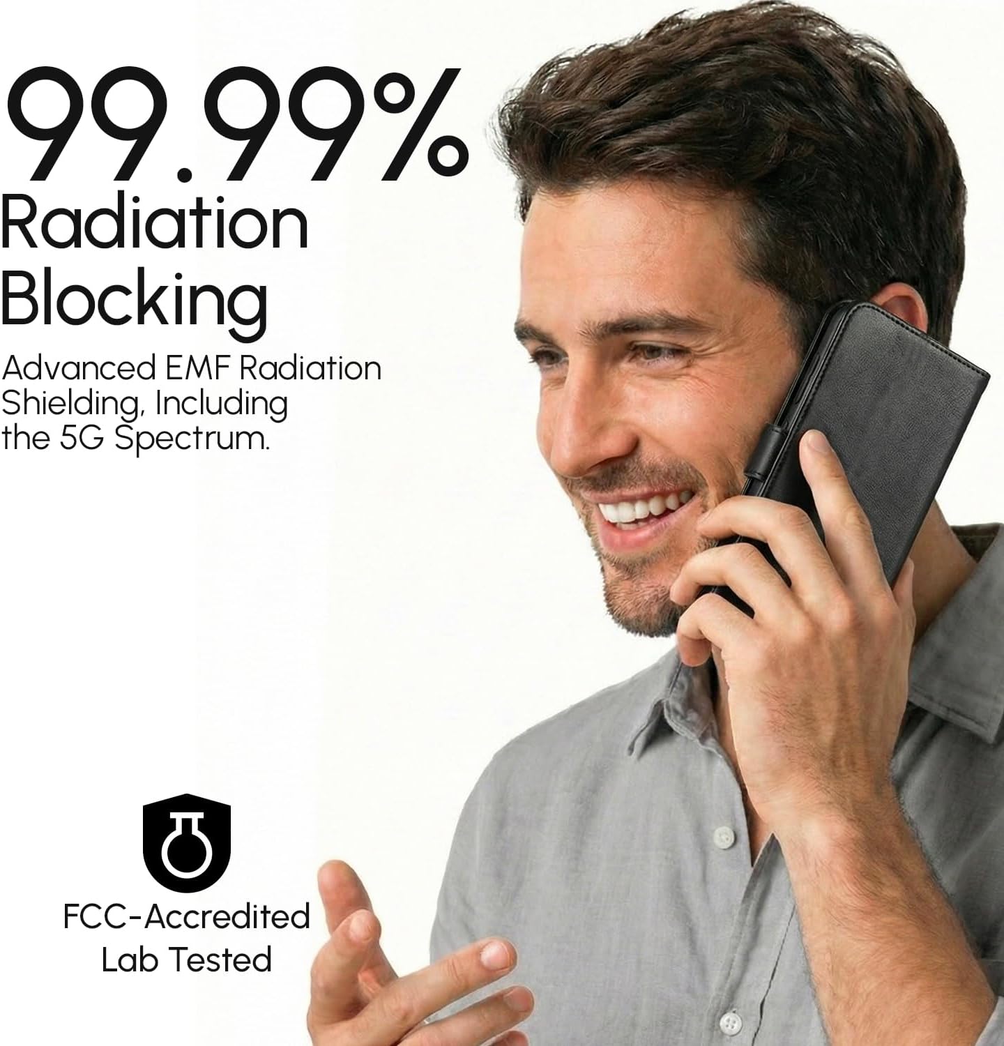 EMF Blocking Leather Wallet Case – RFID, Anti-Radiation Phone Cover