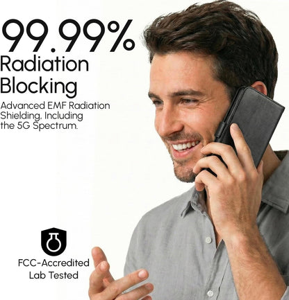 EMF Blocking Leather Wallet Case – RFID, Anti-Radiation Phone Cover