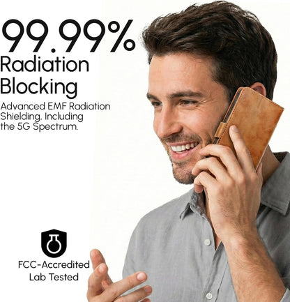 EMF Blocking Leather Wallet Case – RFID, Anti-Radiation Phone Cover