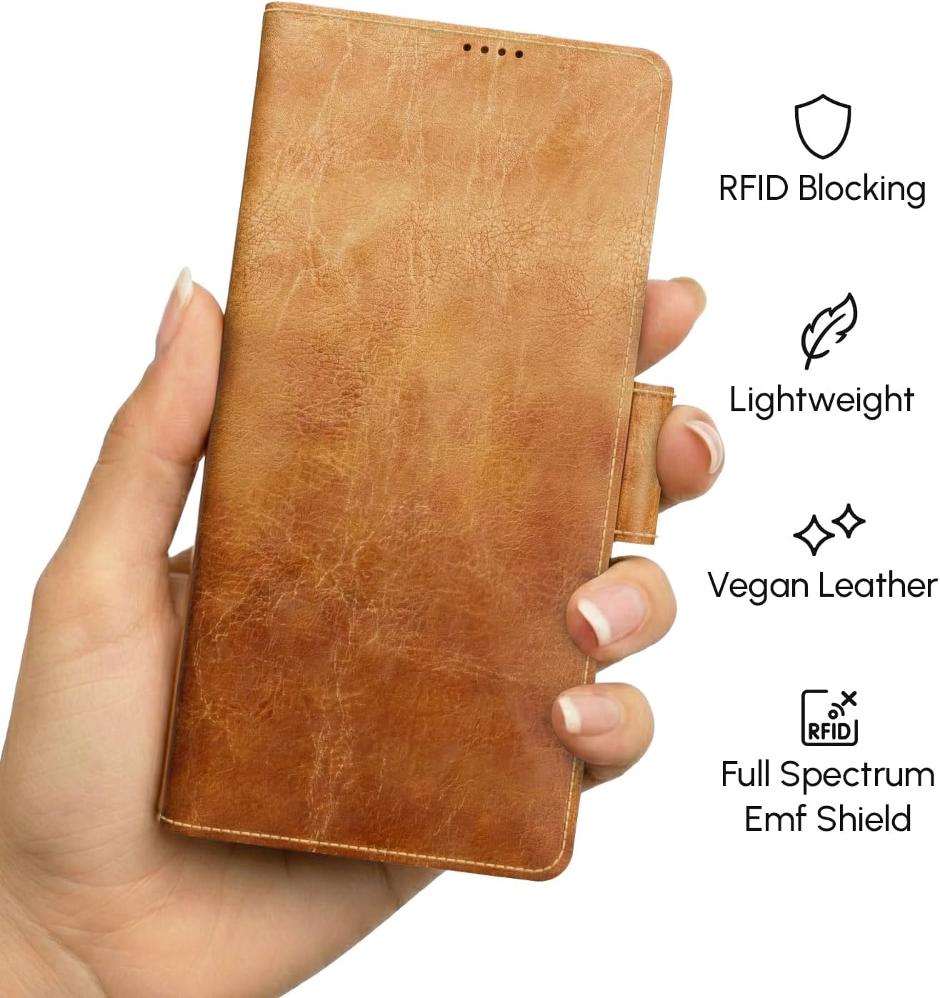 EMF Blocking Leather Wallet Case – RFID, Anti-Radiation Phone Cover