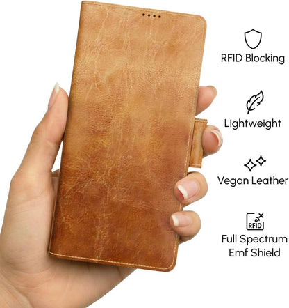 EMF Blocking Leather Wallet Case – RFID, Anti-Radiation Phone Cover