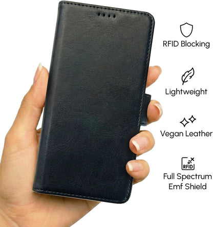 EMF Blocking Leather Wallet Case – RFID, Anti-Radiation Phone Cover