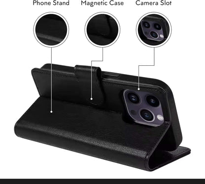 EMF Protection Anti Radiation i-Phone Leather Flip Folio Case for i-Phone, Genuine Leather Wallet Case/Cover with Card Holder & Stand Function