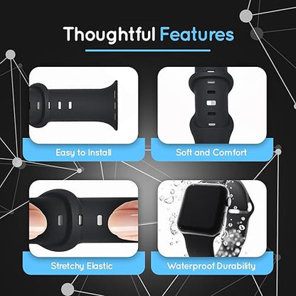 Shungite Silicone Bands Compatible with Apple Watch Band, Sport Wristbands Replacement Strap for iWatch Series 9 8 7 6 SE 5 4 3 2 1, Durable Strap for Women Men