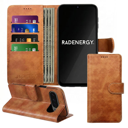 Google Pixel EMF-Blocking Vegan Leather Wallet Phone Case - Brown