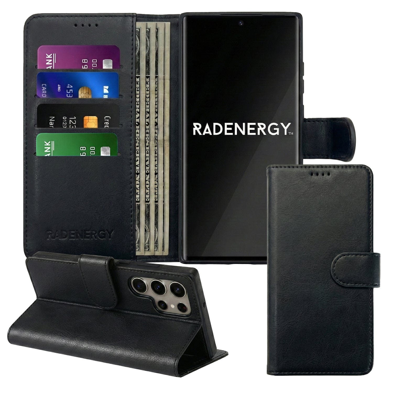 Samsung EMF-Blocking Vegan Leather Wallet Phone Case - Black