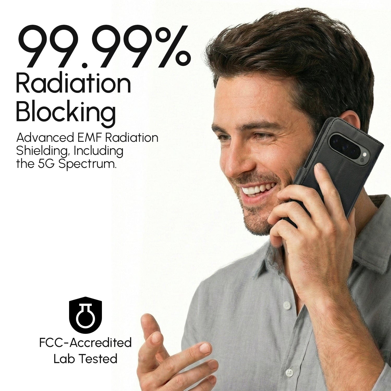 Google Pixel EMF-Blocking Vegan Leather Wallet Phone Case - Black