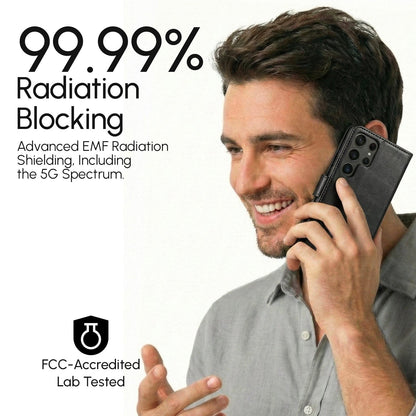 Samsung EMF-Blocking Vegan Leather Wallet Phone Case - Black