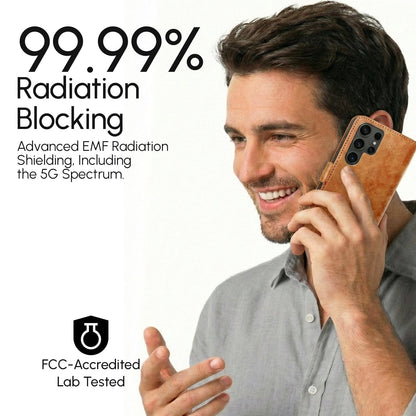 Samsung EMF-Blocking Vegan Leather Wallet Phone Case - Brown