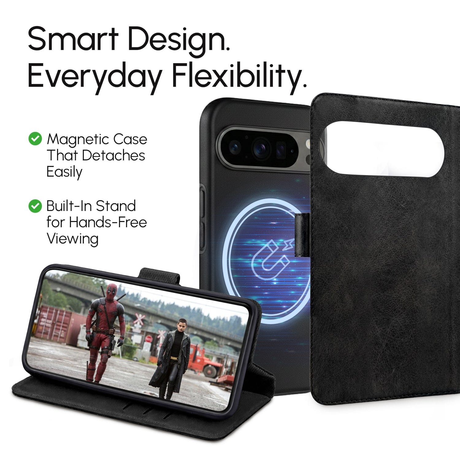 Google Pixel EMF-Blocking Vegan Leather Wallet Phone Case - Black