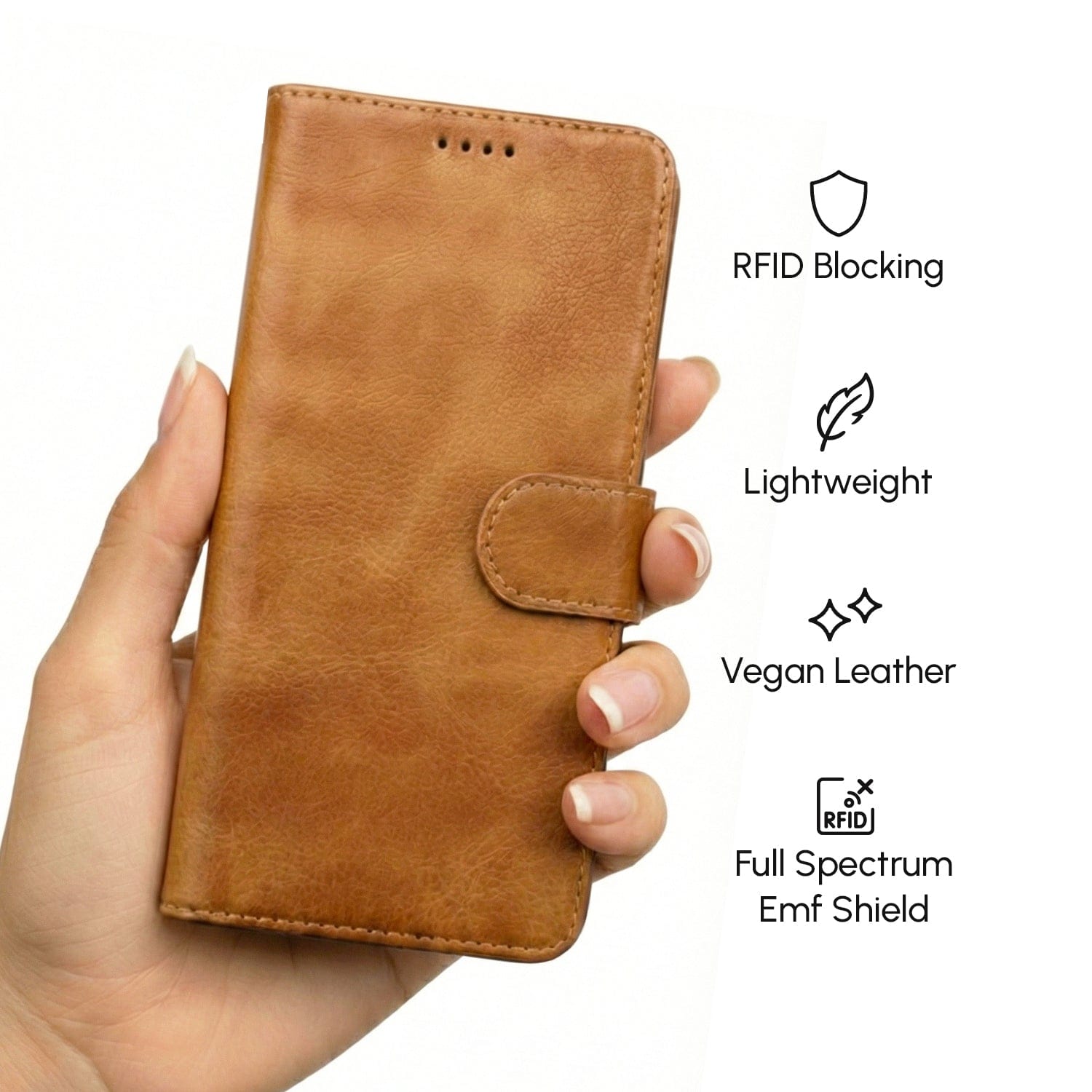 Samsung EMF-Blocking Vegan Leather Wallet Phone Case - Brown